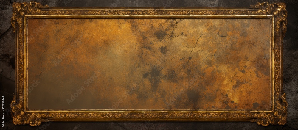 Poster Dark rusty metal texture background with a gold picture frame in a classical style, ideal for a copy space image.