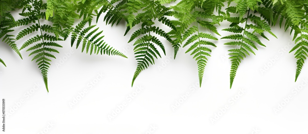 Poster fern leaves in green on a white backdrop with copy space image.