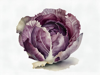 Obraz premium red cabbage watercolor on white background, red cabbage vegetable