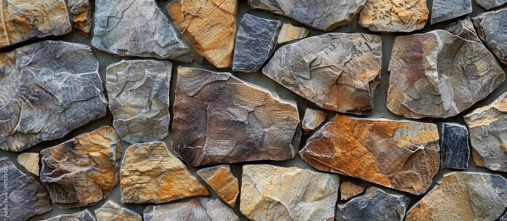 Poster pattern  decorative uneven cracked real stone wall surface with cement. with copy space image. Place for adding text or design