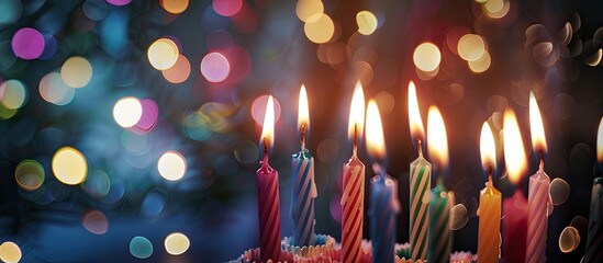 Card celebrating 13th birthday with burning candles on a beautiful background, perfect for a copy space image.