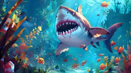 angry shark cartoon. 