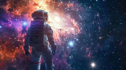 Astronaut Facing the Cosmos in a Nebula