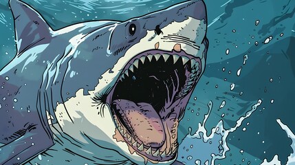 angry shark cartoon. 