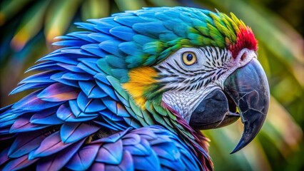 Obraz premium A Closeup Of A Parrot With Vibrant Blue, Green, And Yellow Feathers.
