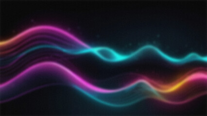 Abstract background of shiny neon wave lines with blur and noise effect on dark background