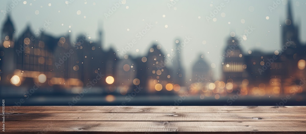 Poster Blurry building in the background of a table top with copy space image.