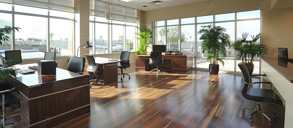 Poster contemporary office design with a spacious layout and ample copy space image.