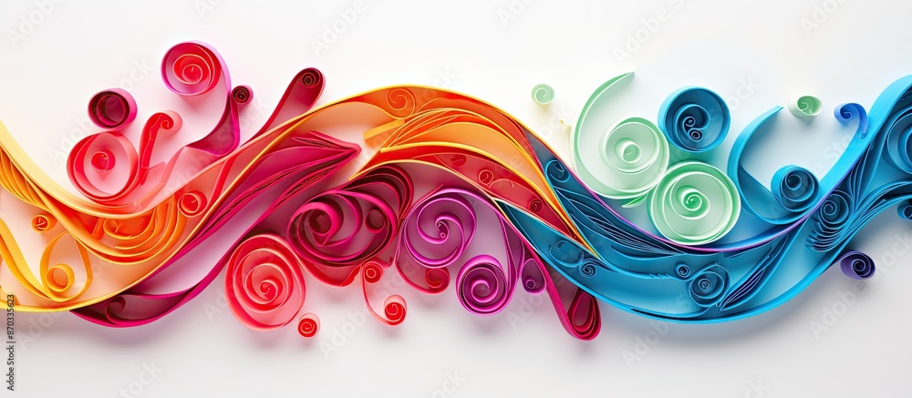 Poster colorful paper set for quilling on a white backdrop with copy space image.