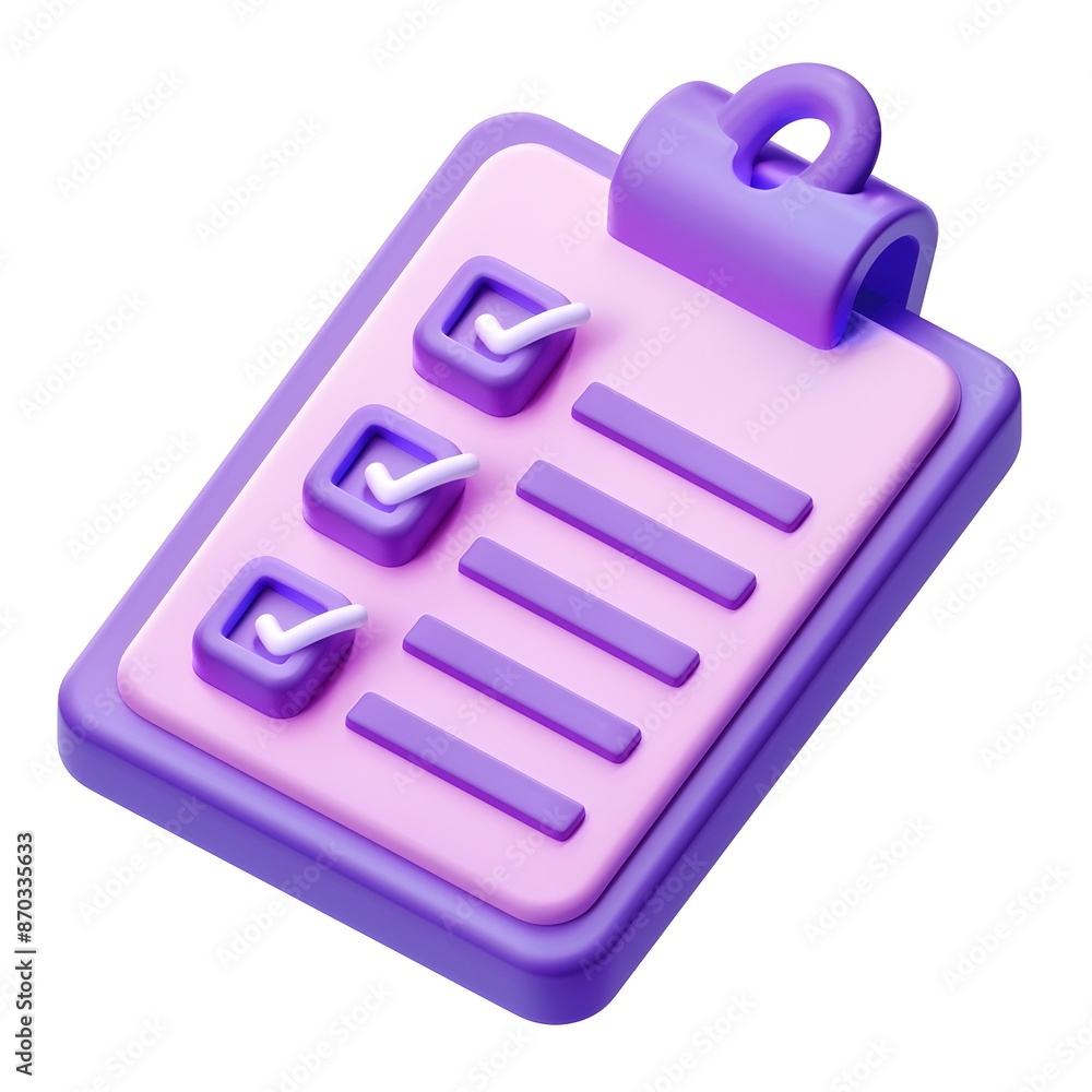 Poster 3d minimalistic blue document checklist icon floating on white background