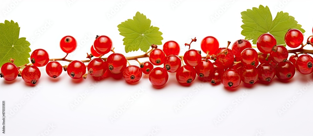 Poster red currants against a neutral white backdrop with empty space for text or other elements in a photo