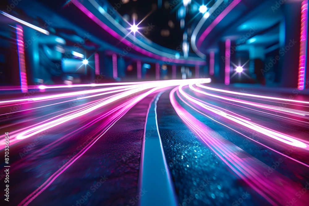 Poster modern abstract dynamic motion light trails futuristic technology neon lines virtual reality