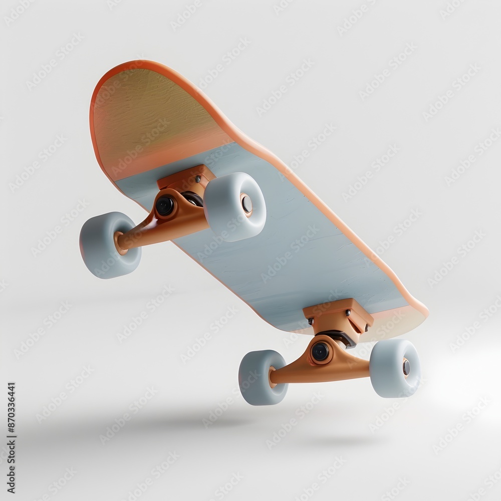 Poster minimalist 3d skateboard icon with soft lighting and smooth gradient colors