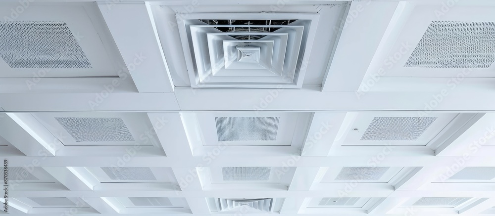 Poster air ventilation white on a ceiling . with copy space image. Place for adding text or design