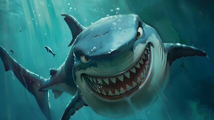 angry shark cartoon. 