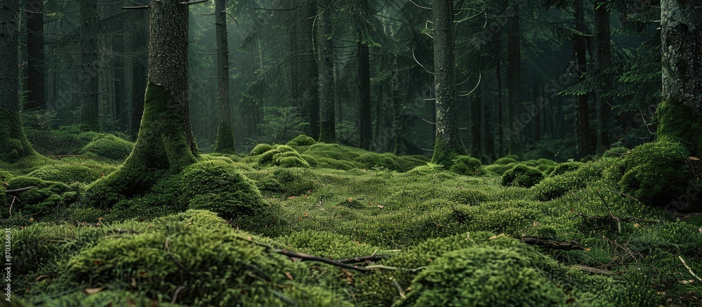 Aufkleber european forest displaying moss-covered ground with branches, perfect for a copy space image.