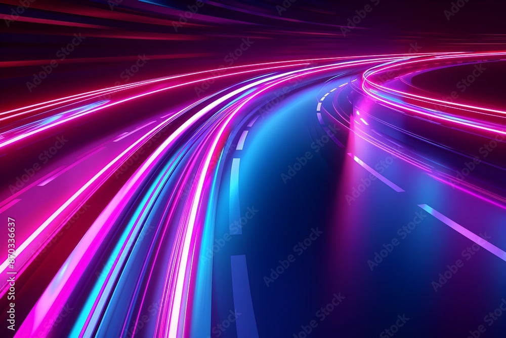 Poster neon futuristic technology background with abstract speed light trails effect