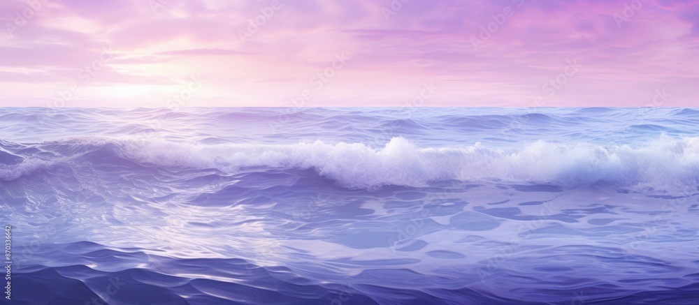 Poster Violet light reflects on sea waves creating a serene scene with a backdrop of the sea; ideal for a copy space image.