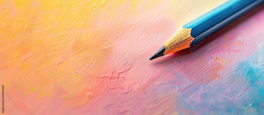 Poster close up pencil on pastel background  Paper  Isolated. with copy space image. Place for adding text or design