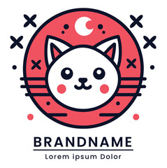 Whimsical cat logo with a starry night background