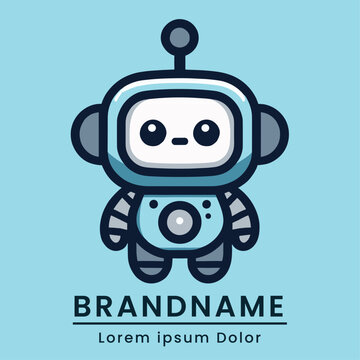 Cute robot logo with a playful and friendly design perfect for tech startups or robotics companies aiming for a youthful audience
