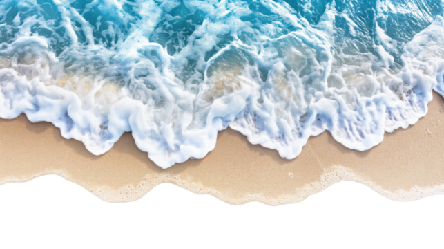 sea waves on the beach isolated on transparent white background, clipping path