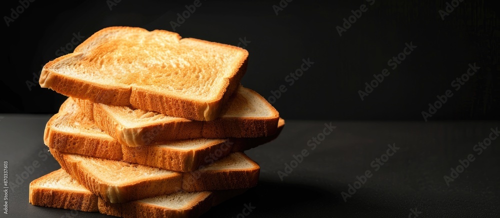 Aufkleber Closeup pile of slice bread for breakfast with shadow isolated on black background. with copy space image. Place for adding text or design