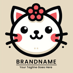 Adorable cat logo with a flower on its head radiating charm and innocenc perfect for children's products or pet-related businesses