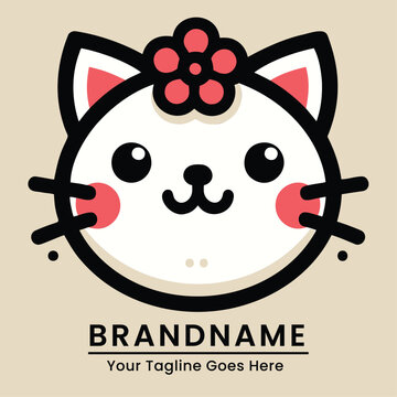 Adorable cat logo with a flower on its head radiating charm and innocenc perfect for children's products or pet-related businesses