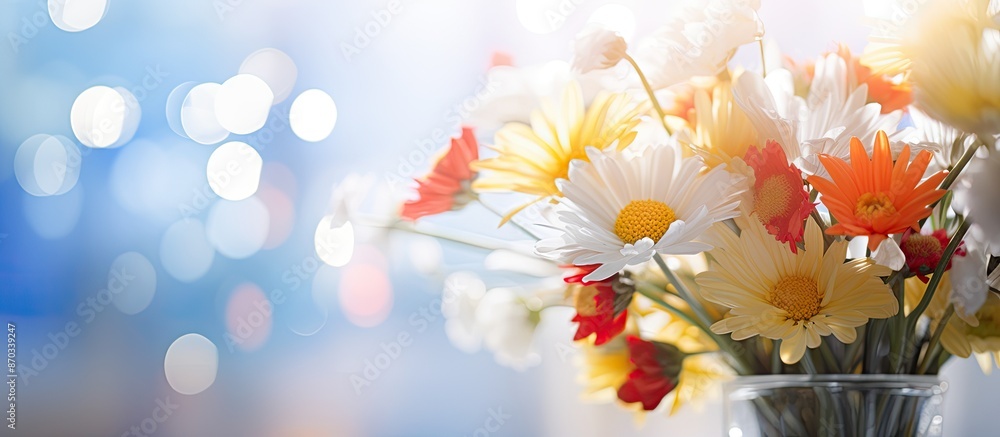 Aufkleber abstract background with a defocused and blurred image of colorful blooming red, white, orange, and 