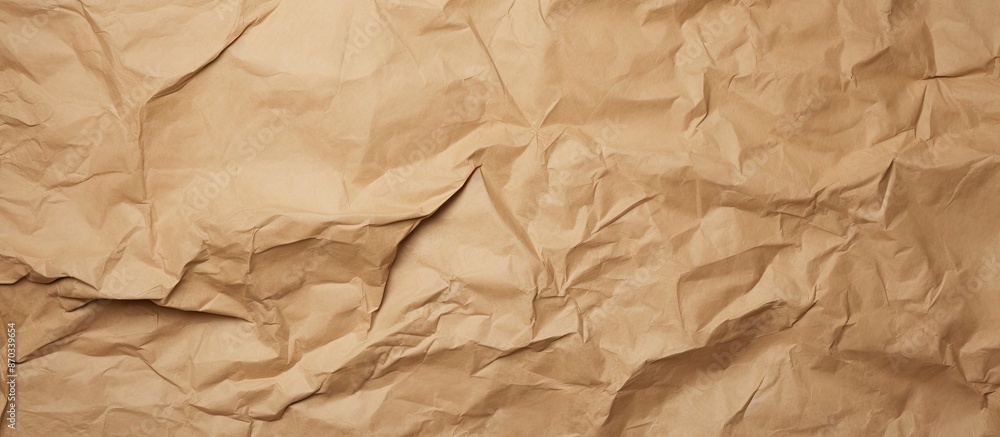 Poster crumpled kraft paper creates a textured background with creases and wrinkles for a backdrop resembli