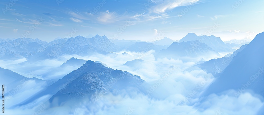 Aufkleber Blue mountains with fog. with copy space image. Place for adding text or design