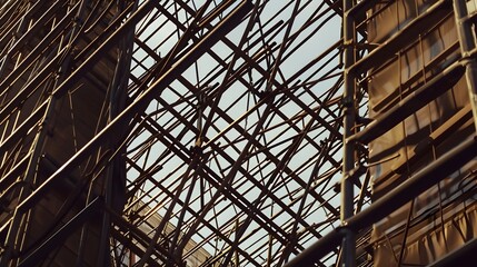 Industrial Steel Framework Forming Geometric Grid Pattern in Modern Architecture