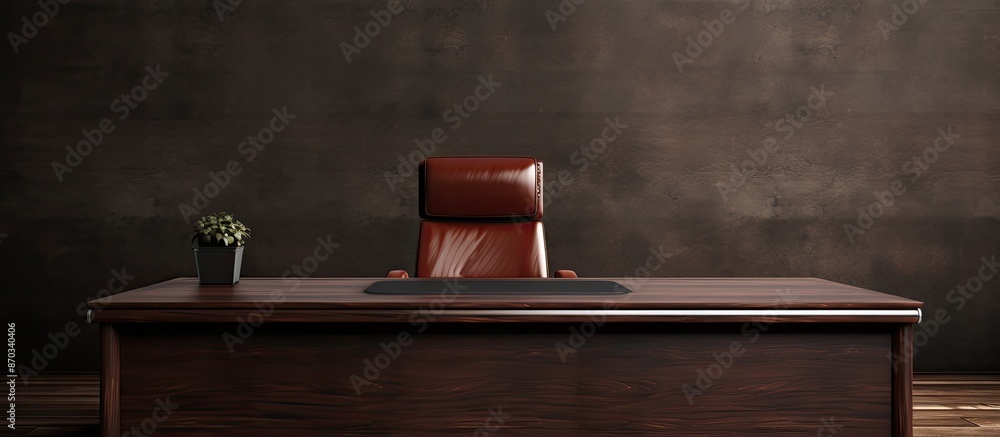 Aufkleber Office table in a rich brown color with plenty of space for work and a blank area for adding images or text. with copy space image. Place for adding text or design