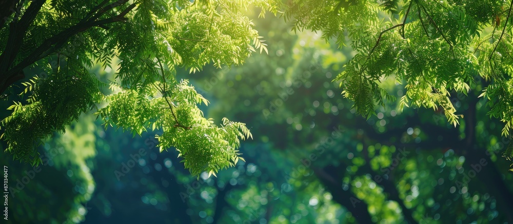 Poster background of trees with bright green leaves, suitable for copy space image.