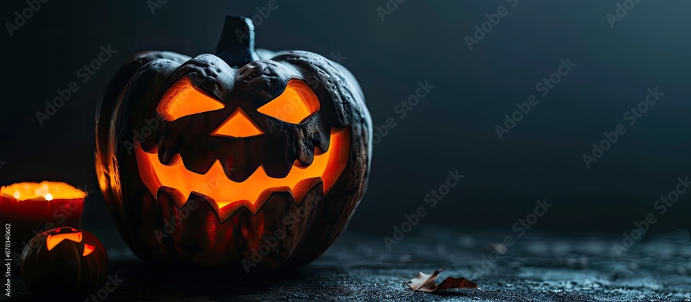 Aufkleber a scary pumpkin lantern with evil grin for halloween. copy space image. place for adding text or des