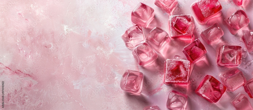 Aufkleber top view of frozen ice cubes for cocktails on a background with copy space image.