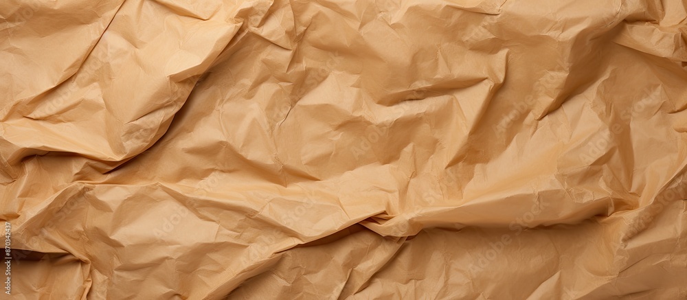 Poster crumpled kraft paper creates a textured background with creases and wrinkles for a backdrop resembli