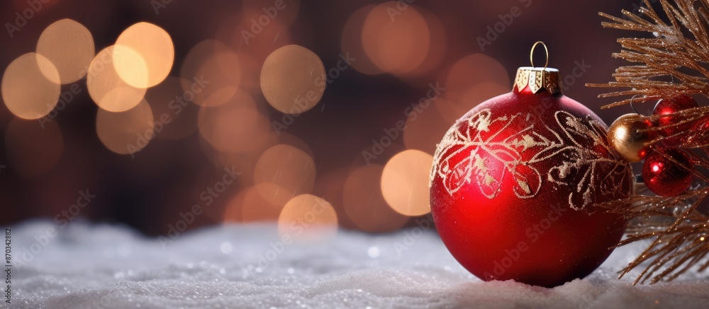 Poster red christmas ornaments and decorations adorn a festive tree against an abstract bokeh background, p