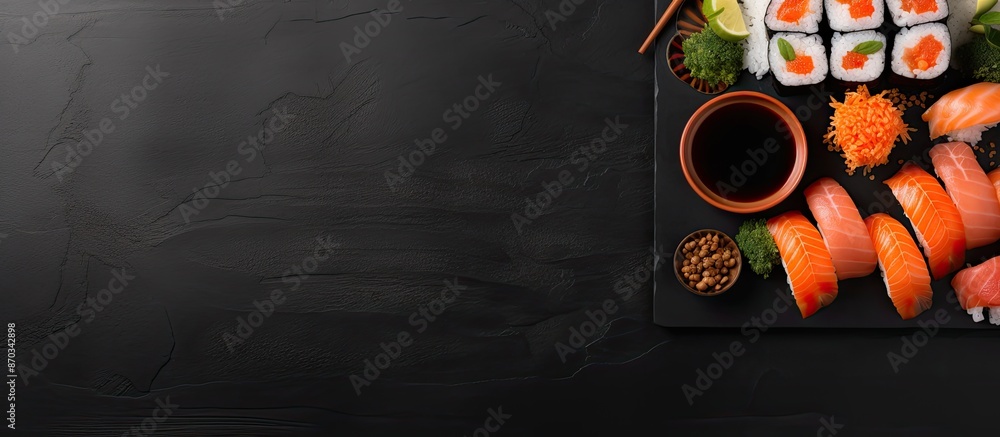 Leinwandbilder top view flat lay showcasing a japanese sushi set with ample copy space image.