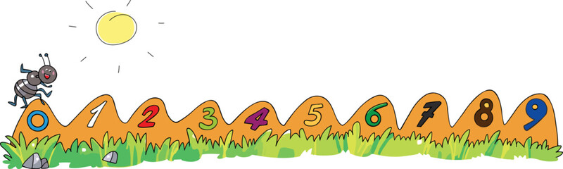 Numbers one to nine and anthill.