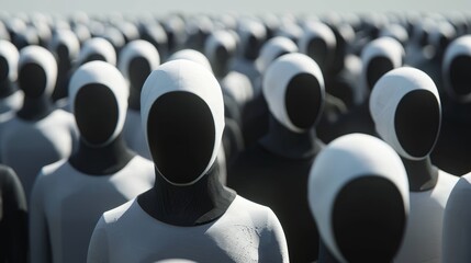 Fototapeta premium Faceless Crowd - 3D Rendered Digital Art - Anonyminity and Conformity