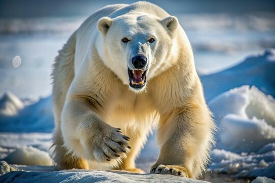 angry white polar bear chase and attack