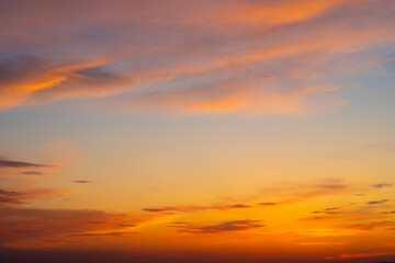 Dramatic orange sunset sky. Natural background.