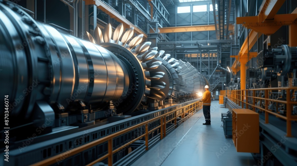 Poster smart engineer checking iron machine in factory while wearing safety helmet. professional industrial
