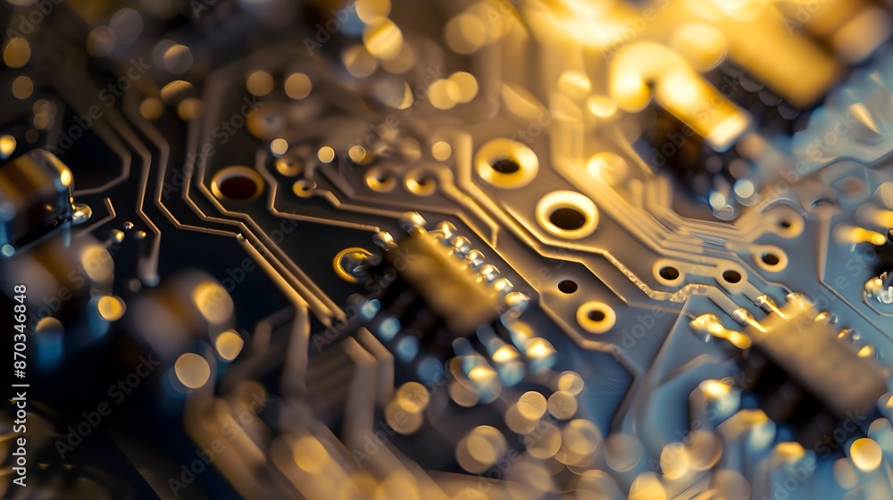 Poster intricate microchip transistors showcasing digital technology complexity