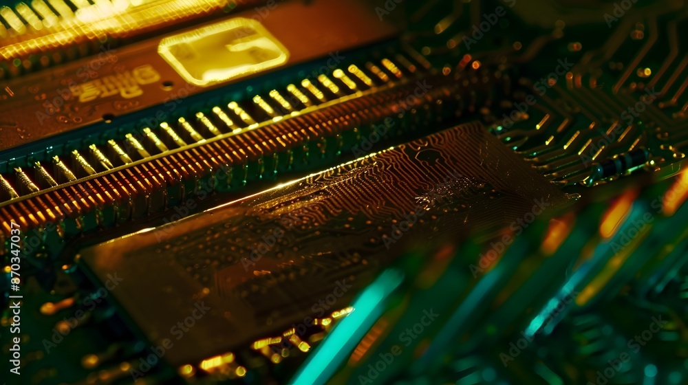 Poster intricate design of a processing chip on a circuit board,showcasing advanced technology