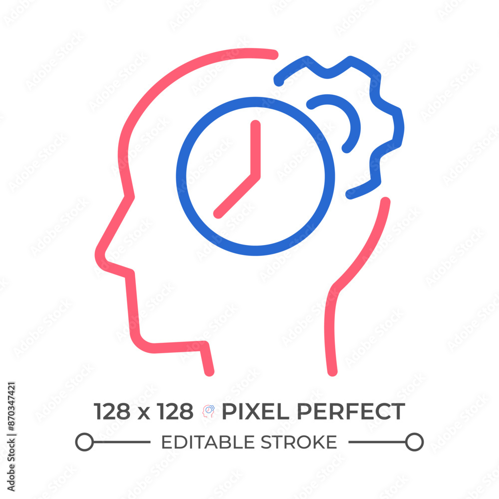 Poster time for thinking process two color line icon. synchronizing biological clock. keep learning bicolor