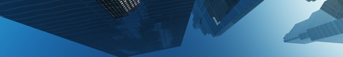 Panorama of skyscrapers on a blue background, 3D rendering