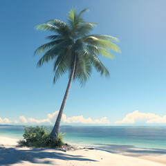 a palm tree alone on the beach